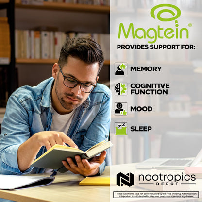 Nootropics Depot Magtein Magnesium L-Threonate Capsules | 90 Count | Mineral Supplement | Natural | Supports Mitochondrial Function | Boosts Energy and Cognitive Function