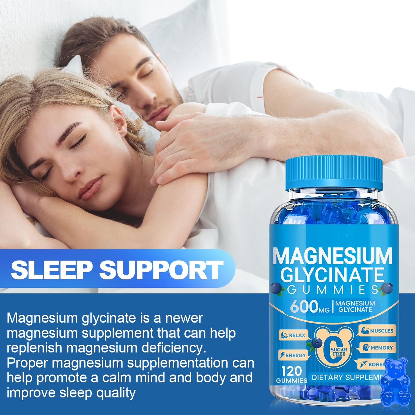 Magnesium Glycinate Gummies 600mg, Chewable Sugar Free Potassium Magnesium Gummies with Manganese Glycinate, Vitamin D, B6, and CoQ10 for Calm Suppor Cytona