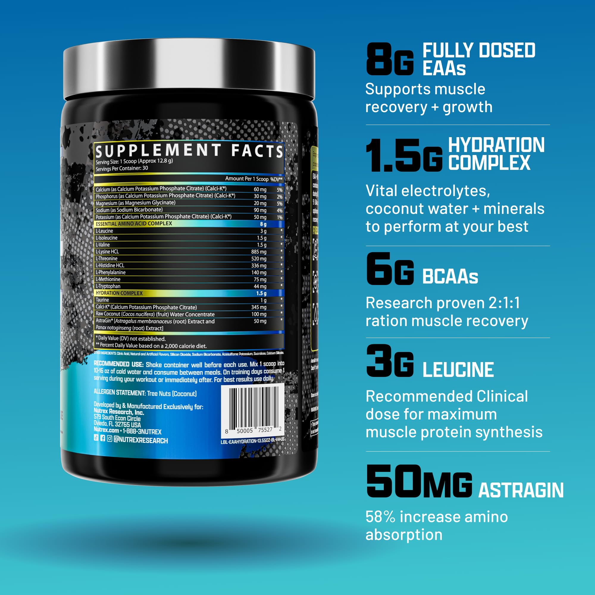 Nutrex Research EAA Hydration | EAAs + BCAA Powder | Muscle Recovery, Strength, Muscle Building, Endurance | 8G Essential Amino Acids + Electrolytes | Blueberry Lemonade 30 Servings Nutrex Research buy supplements Au