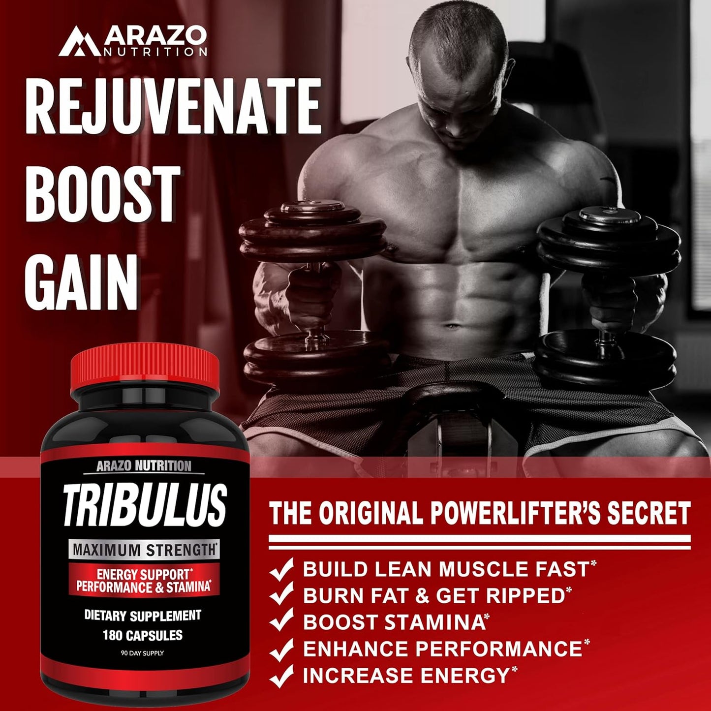 Arazo Nutrition Tribulus Terrestris 1500mg Extract Powder Per Serving – 180 Capsules - Energy Booster with Estrogen Blocker Gsupps Australia