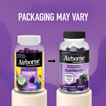 Airborne Elderberry + Zinc & Vitamin C Gummies For Adults, Immune Support Vitamin D & Zinc Gummies With Powerful Antioxidant Vitamins C D & E Airborne
