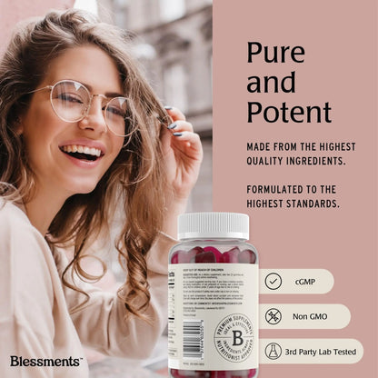 Blessments - Prebiotic Fiber Gummies for Adults & Kids with No Added Sugar- 5g (60 Count) High Fiber Supplement Gummies - Vegan - Keto Friendly - Digestive Health Supplements Blessments