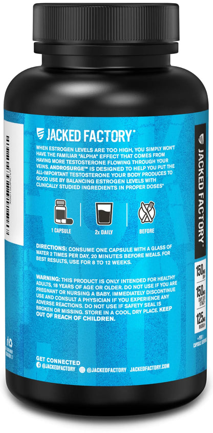 Jacked Factory Androsurge Estrogen Blocker for Men - Natural Testosterone Booster for Men & Estrogen Metabolizer with Tongkat Ali, DIM, Long Jack & More Jacked Factory