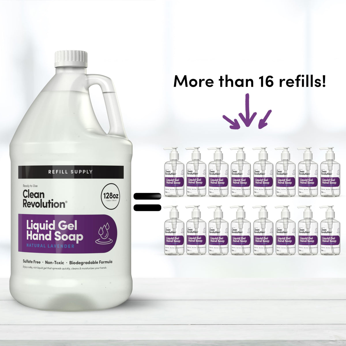 Clean Revolution Liquid Gel Hand Soap Refill with Real Essential Oils – Sulfate-Free Gel Hand Wash, Moisturizing Bulk Refill, Non-Toxic Formula, Made in the USA (Natural Lavender) 128 Fl Oz Clean Revolution
