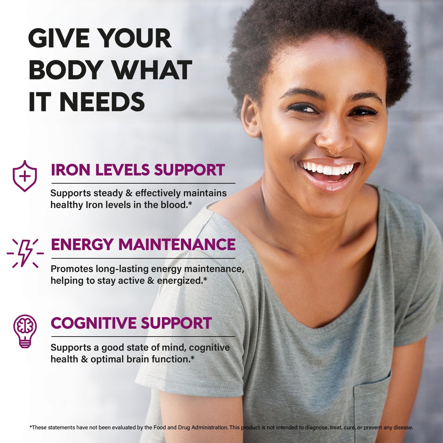Iron Supplement for Women - Iron 65mg (Ferrous Sulfate 325mg) - Stomach Friendly | Slow Release Iron | High Absorption - Vitamins C, D3, B6, B12 & Folate NUTRAHARMONY