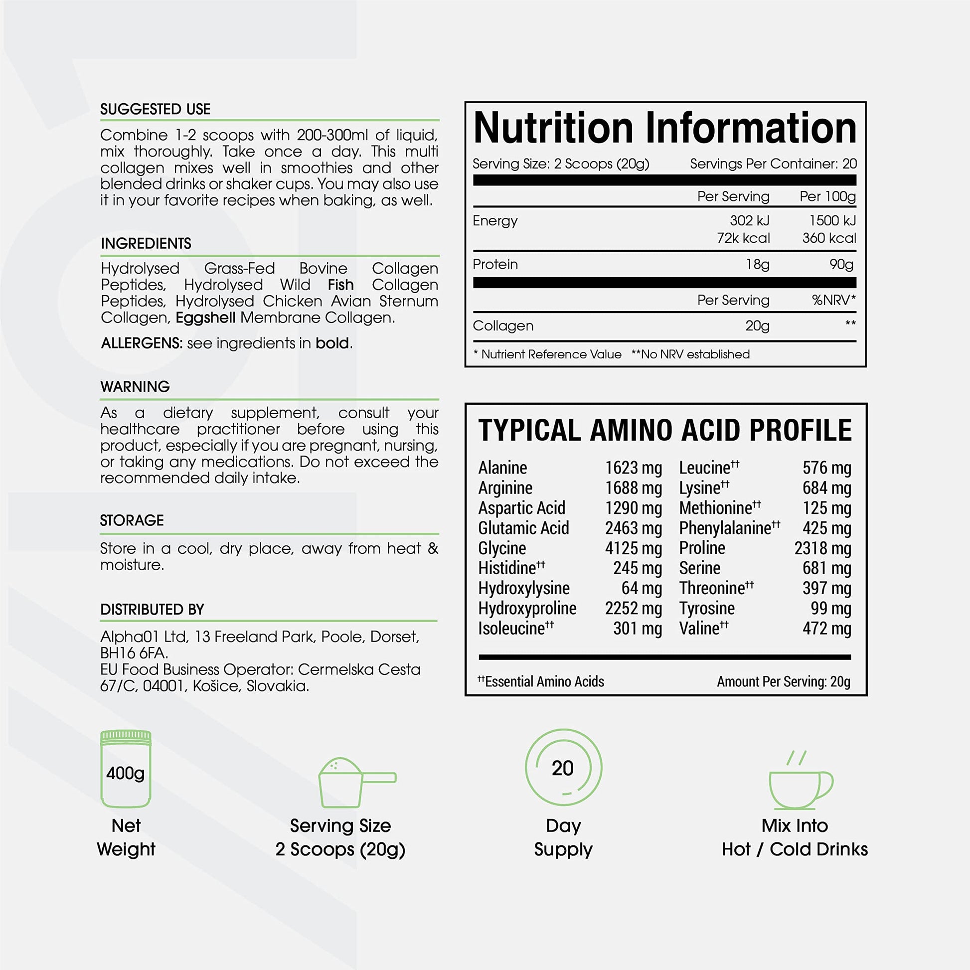 Multi Collagen Protein Powder (400g) - Types I, II, III, V & X - Hydrolyzed Grass Fed Bovine, Wild Caught Fish ALPHA01 buy australia supplements
