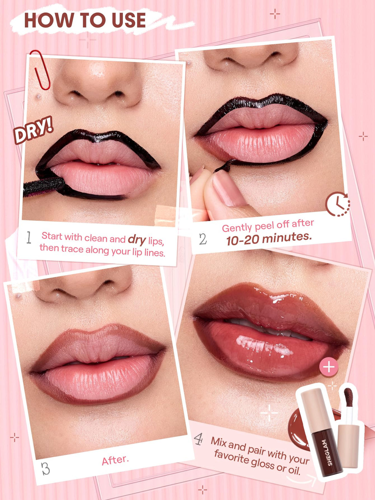 SHEGLAM Fall In Line Peel Off Lip Liner Stain Long Lasting Transfer-proof Nude Lip Tint-Pinky Promise SHEGLAM