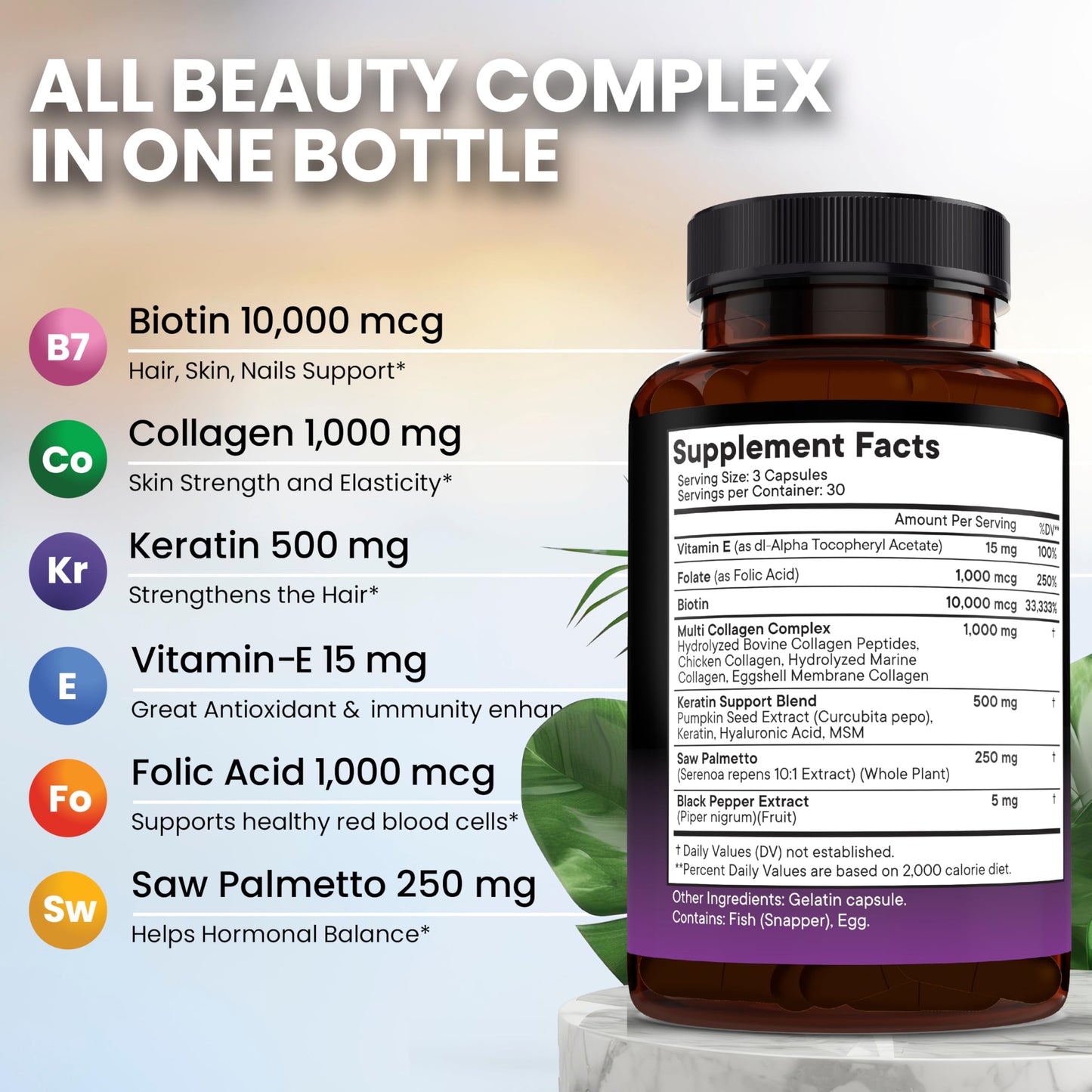 NEW AGE Biotin Collagen Keratin Hyaluronic Acid - 50,000mcg Hair Growth Vitamins for Men and Women, Nails, Hair, Skin Vitamins and DHT Blocker with Vitamin E Folic NEW AGE