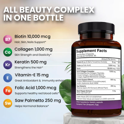 NEW AGE Biotin Collagen Keratin Hyaluronic Acid - 50,000mcg Hair Growth Vitamins for Men and Women, Nails, Hair, Skin Vitamins and DHT Blocker with Vitamin E Folic NEW AGE