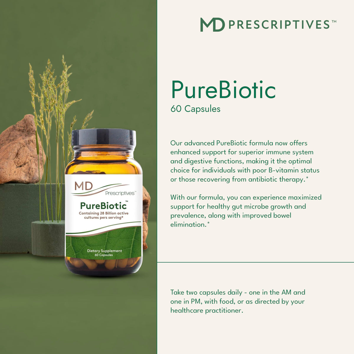MD Prescriptives - PureBiotic - Probiotic Dietary Supplement for Digestive & Gut Health - 60 Capsules MD Prescriptives