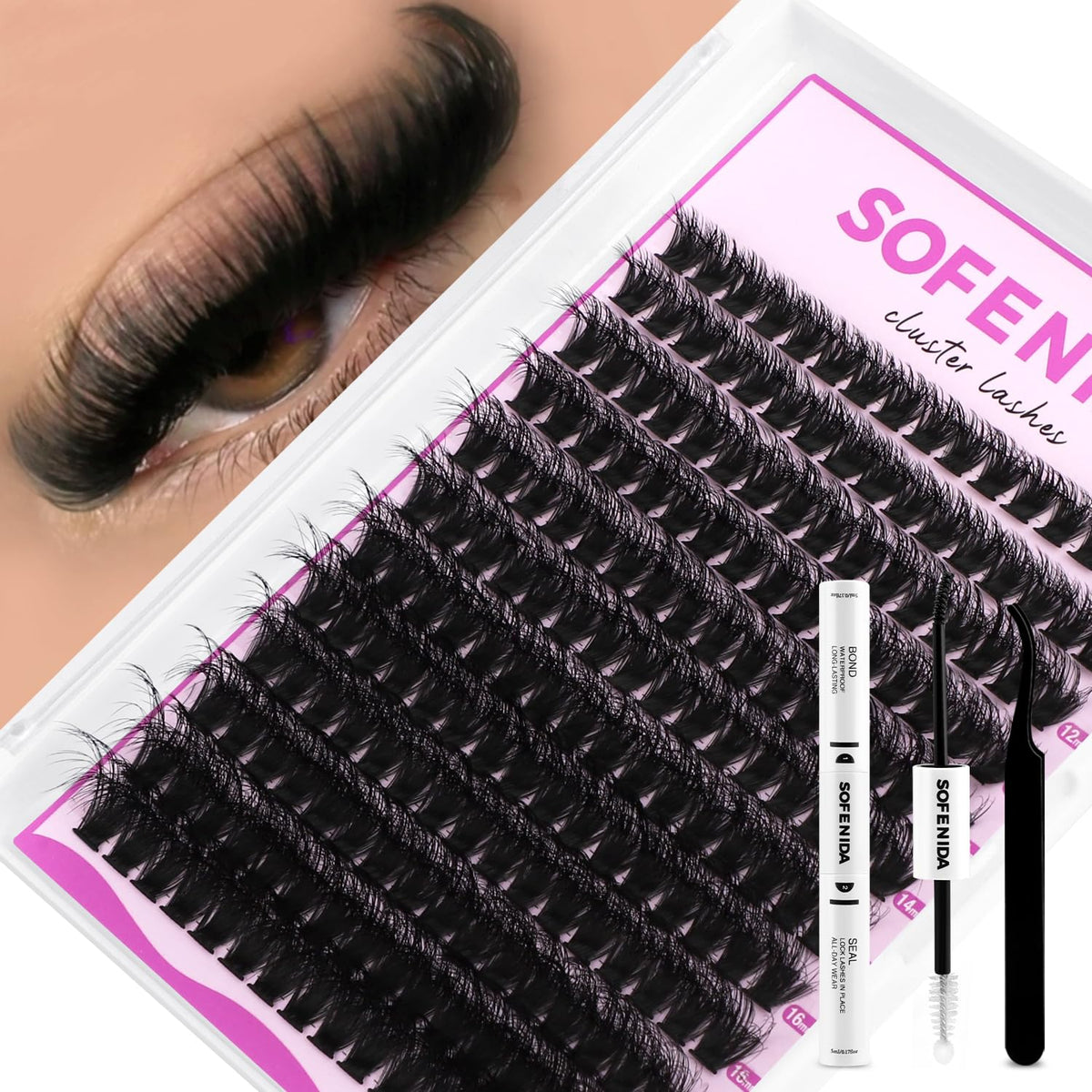 SOFENIDA Lash Clusters Kit 80D Lash Clusters Kit 10-18mm Volume Eyelash Clusters D Curly Cluster Eyelash Extensions 3D Wispy Lashes Cluster DIY Lash Extension Kit(80D-10-18MIX Thick Kit) SOFENIDA