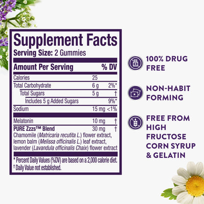 ZzzQuil Pure Zzzs Advanced Melatonin Gummies, Melatonin 10mg, Sleep Aid, with Chamomile & Lavender, Melatonin Sleep Gummies, Sleep Aids for Adults ZzzQuil