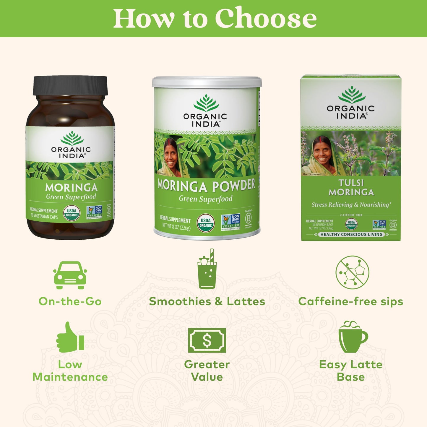 ORGANIC INDIA Moringa Herbal Supplement - Green Superfood, Nutrient Dense, Pure Plant Protein, Vitamin A, E, K, Iron, Calcium, Fiber, Vegan ORGANIC INDIA