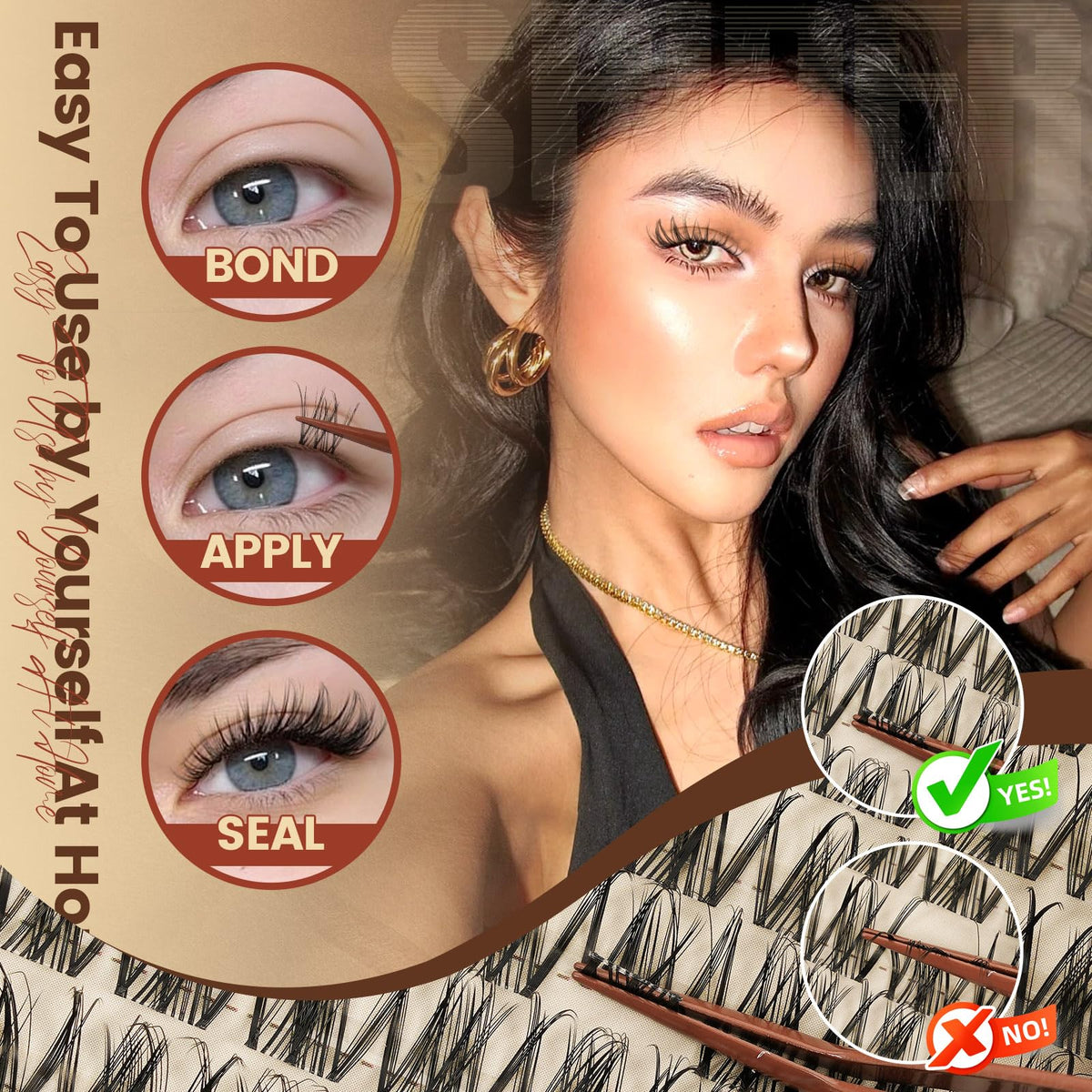 MissAiry Spider Breeze Lash Clusters Kit, Wispy Natural Eyelash Clusters DD Curly Lashes Cluster 8-16mm Cluster Eyelash Extensions Reusable Individual Lashes with Invisible Band for DIY at Home MissAiry