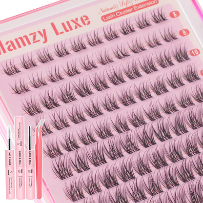 Natural Lash Clusters Kit Short Wispy Eyelash Clusters 8-14MM Clear Band Cluster Lashes Extensions Kit 120Pcs CC-Curly Daily Exquisite Eyelashes Clusters with Bond and Seal and Tweezers Mamzy Luxe