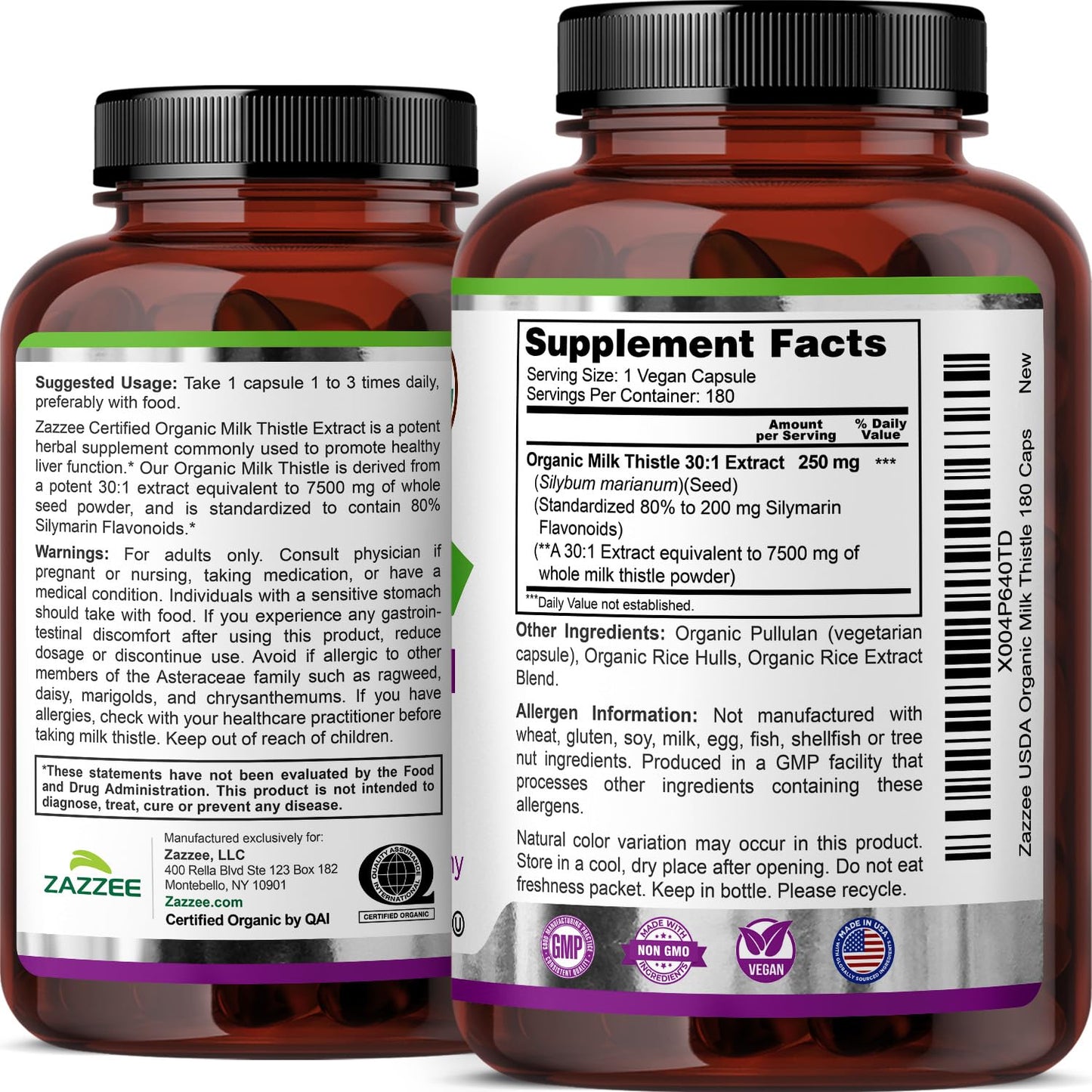 Zazzee USDA Organic Milk Thistle 30:1 Extract, 80% Silymarin, 120 Capsules | Vegan, 4 Month Supply, Certified Kosher, High Potency Liver & Antioxidant Support, Silybum Marianum, Non-GMO, Made in the USA Gsupps Australia