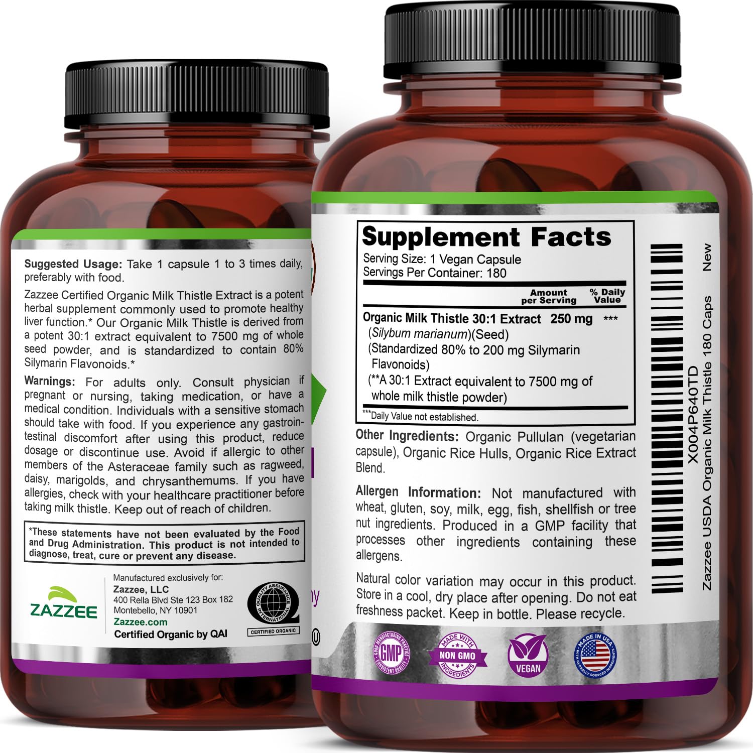 Zazzee USDA Organic Milk Thistle 30:1 Extract, 80% Silymarin, 120 Capsules | Vegan, 4 Month Supply, Certified Kosher, High Potency Liver & Antioxidant Support, Silybum Marianum, Non-GMO, Made in the USA Gsupps Australia