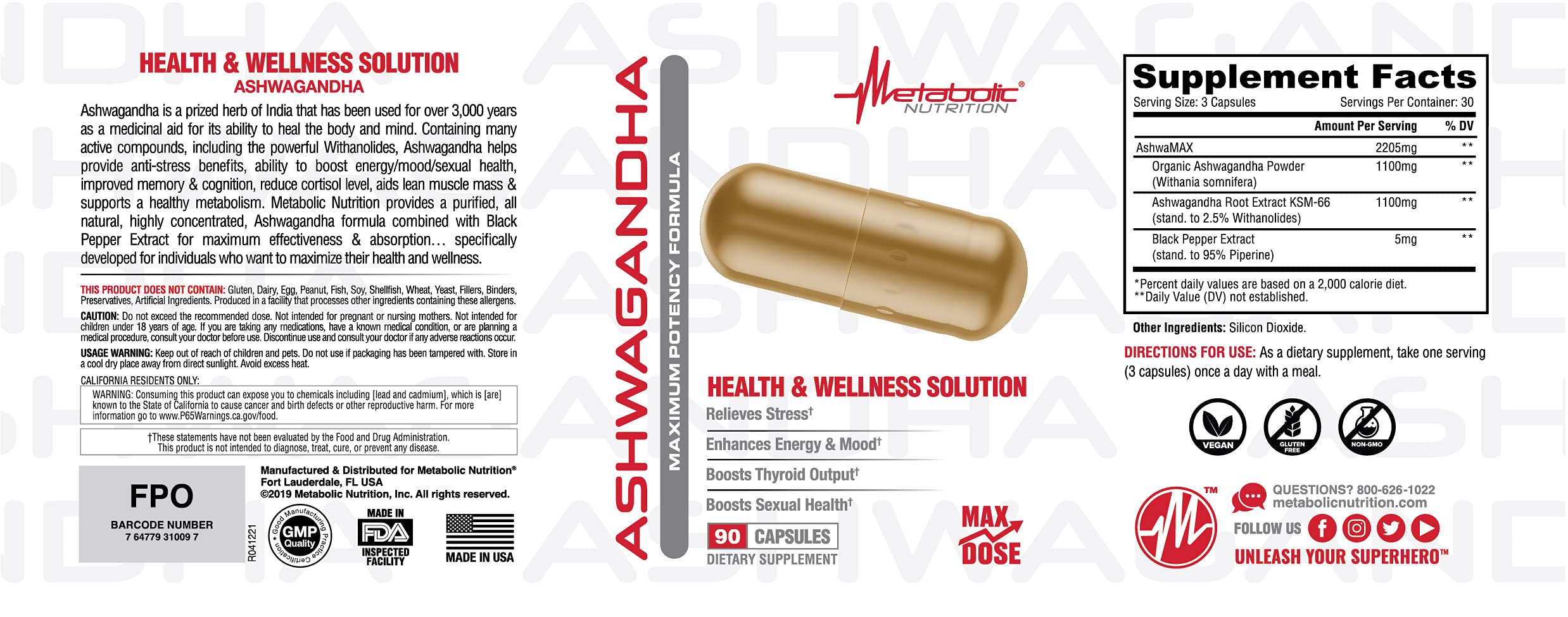 Metabolic Nutrition Ashwagandha 2200mg Made with Organic Ashwagandha Powder and Black Pepper Extract, 90 Vegan Capusles Metabolic Nutrition buy australia supplements