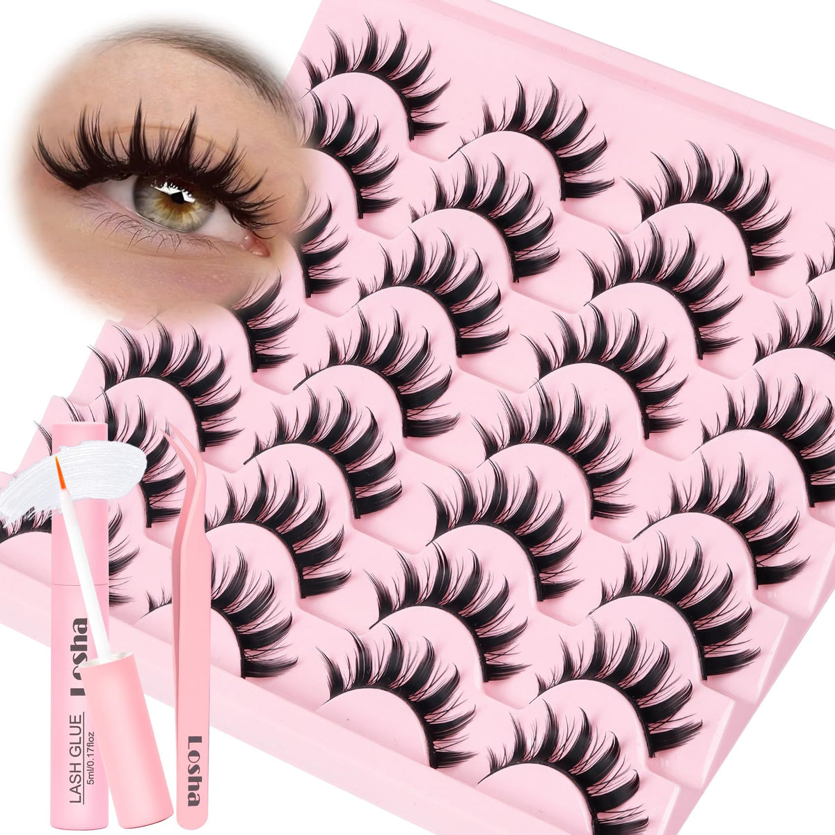 Losha Lashes Spiky Manga Lashes 14 Pairs Anime False Eyelashes (Cutes) Losha