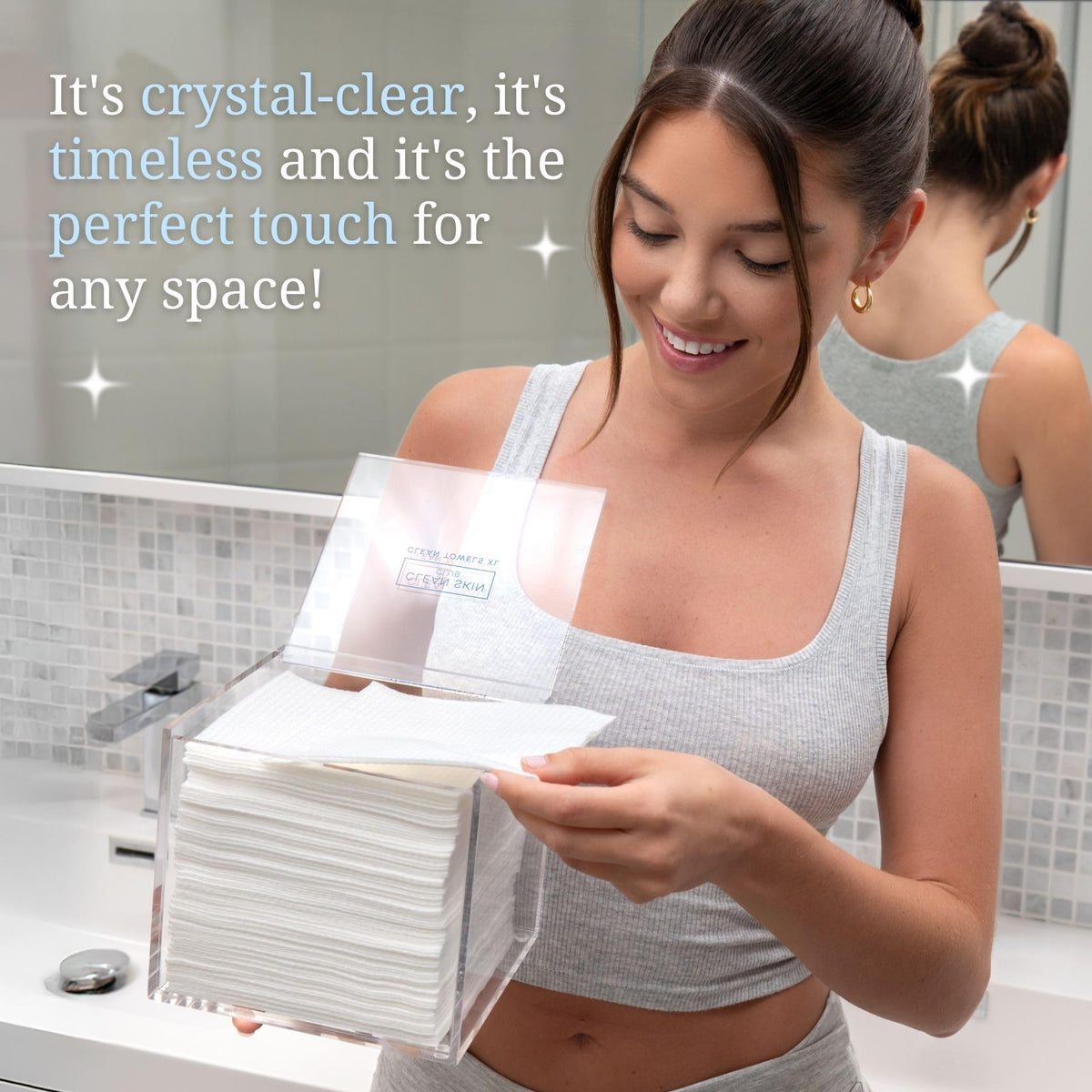 CLEAN SKIN CLUB Clear Acrylic Box for Clean Towels XL (NOT Included), Container For 50 Disposable Clean Towels XL, Face Towelettes Bathroom Counter Storage, Bin for Cleansing Facial Dry Wipes CLEAN SKIN CLUB