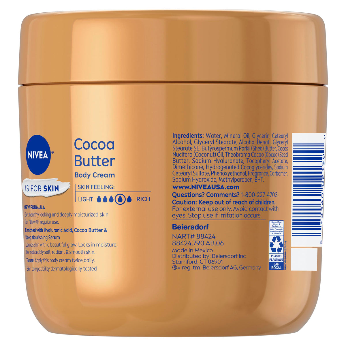 NIVEA Cocoa Butter Body Cream with Hyaluronic Acid, 16 OZ NIVEA