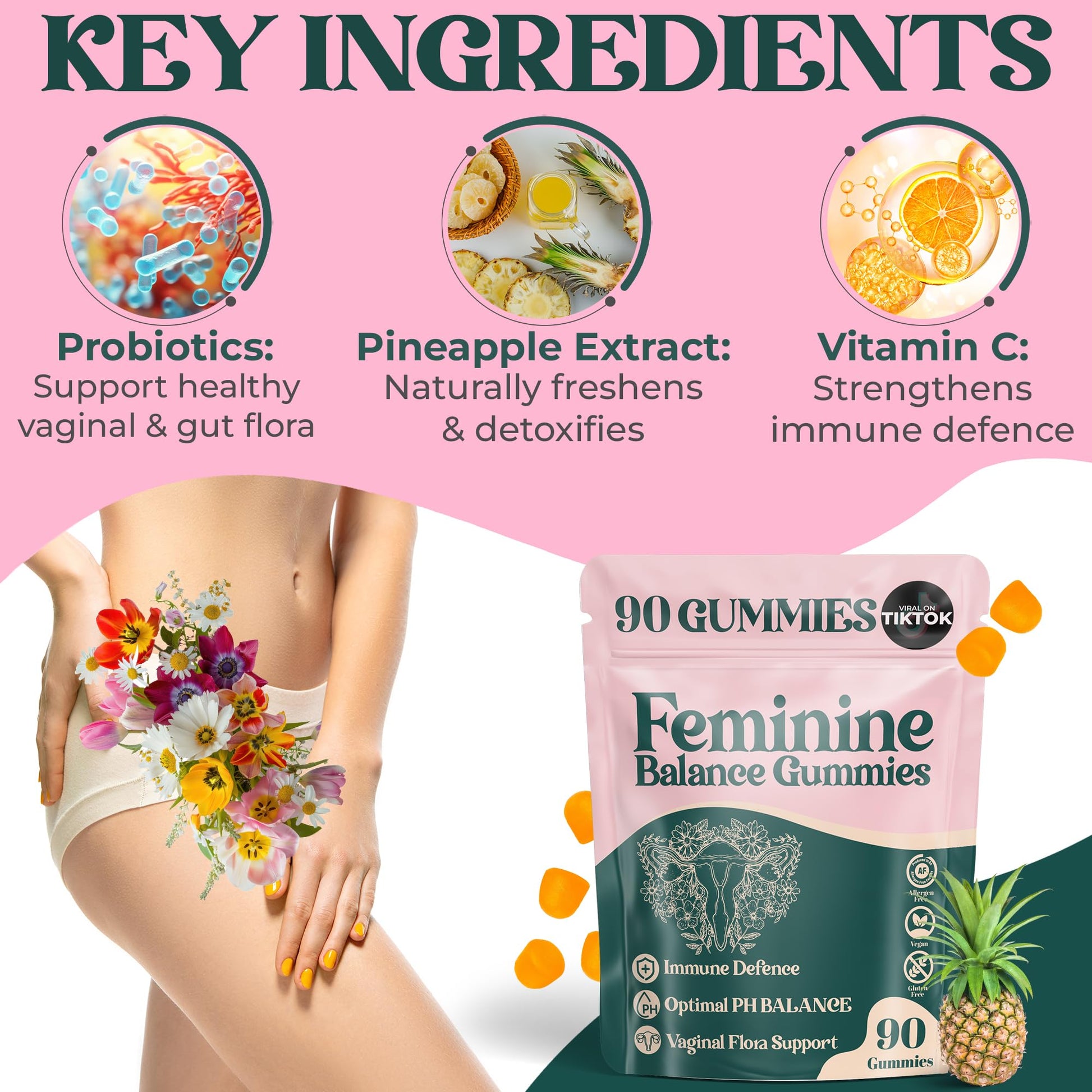 ORGANIC UPLIFT Premium Feminine Balance Gummies - for Women’s Health & Wellness - Immune Support - Vegan, Gluten-Free - Hawaiian Pineapple - 90 Gummies - 45 Servings ORGANIC UPLIFT buy australia supplements