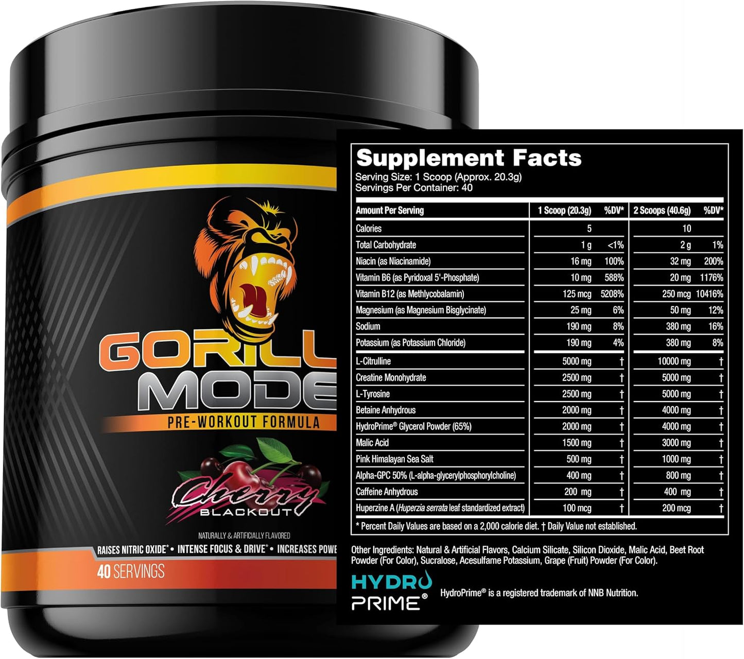 Gorilla Mode Pre Workout (Cherry) + HydroPrime Glycerol Pre Workout - Comprehensive Stack for Hyper-Hydration, Pump, Power, Endurance, and Thermoregulation