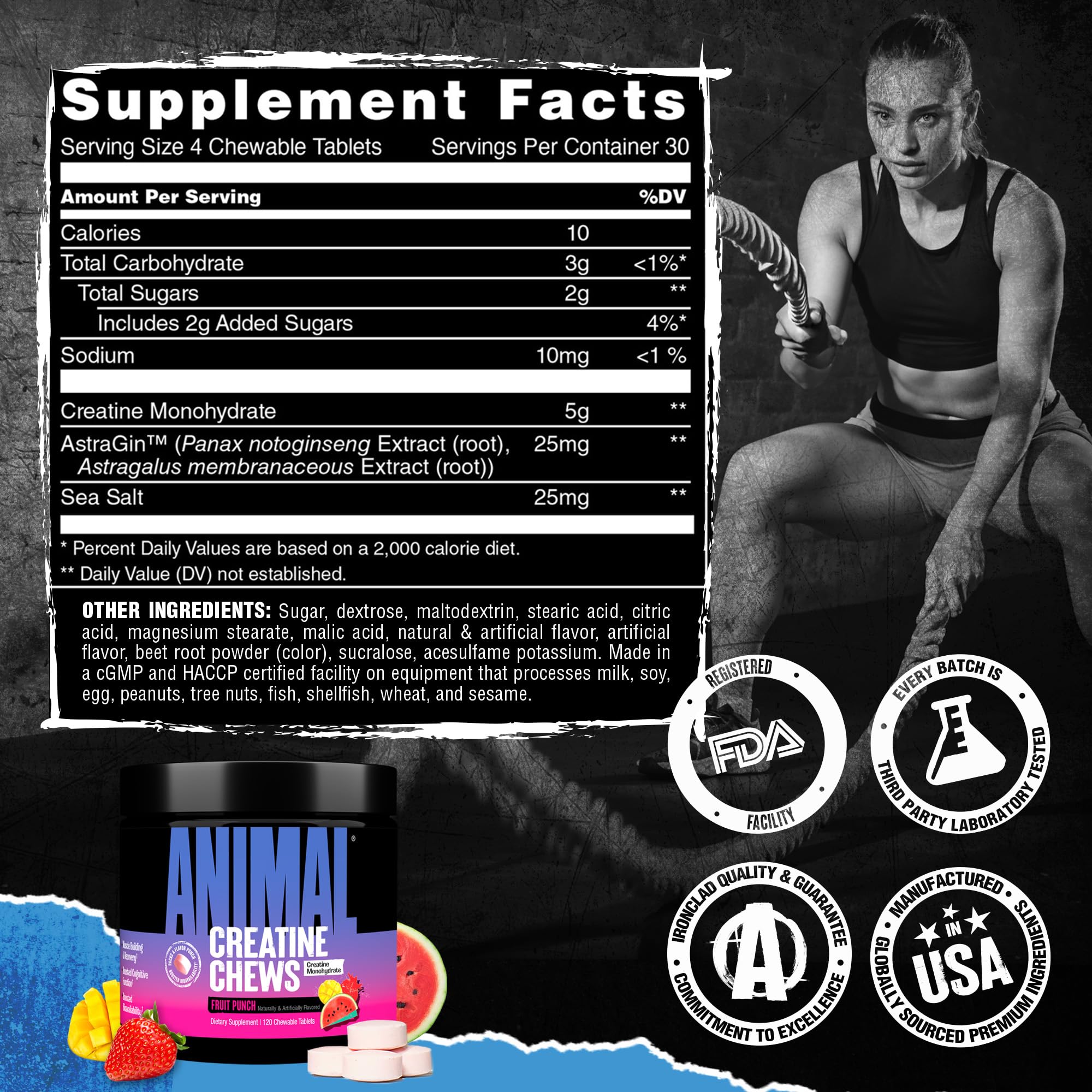 Animal Creatine Chews Tablets - Enhanced Creatine Monohydrate with AstraGin to Improve Absorption, Sea Salt for Added Pumps, Delicious and Convenient Chewable Tablets - Fruit Punch Animal buy australia supplements