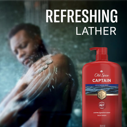Old Spice Refreshing Body Wash for Men, 3X Defense, 24/7 Shower Fresh with Long Lasting Scent, Red Collection, Captain with Bergamot Scent, 33.4 oz Old Spice