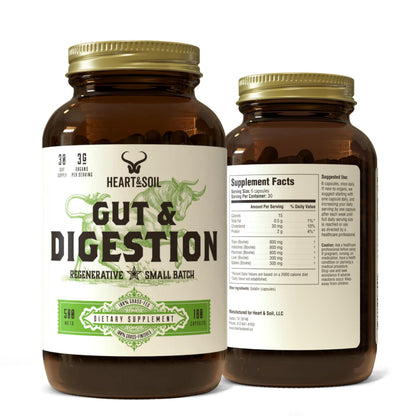 HEART & SOIL 100% Grass Fed & Finished Colostrum Supplement from Regenerative Cattle for Gut, Muscle & Immune Health – 3000mg Bovine Colostrum Capsules - Gut Health for Men & Women –180 Capsules