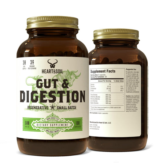 HEART & SOIL 100% Grass Fed & Finished Colostrum Supplement from Regenerative Cattle for Gut, Muscle & Immune Health – 3000mg Bovine Colostrum Capsules - Gut Health for Men & Women –180 Capsules