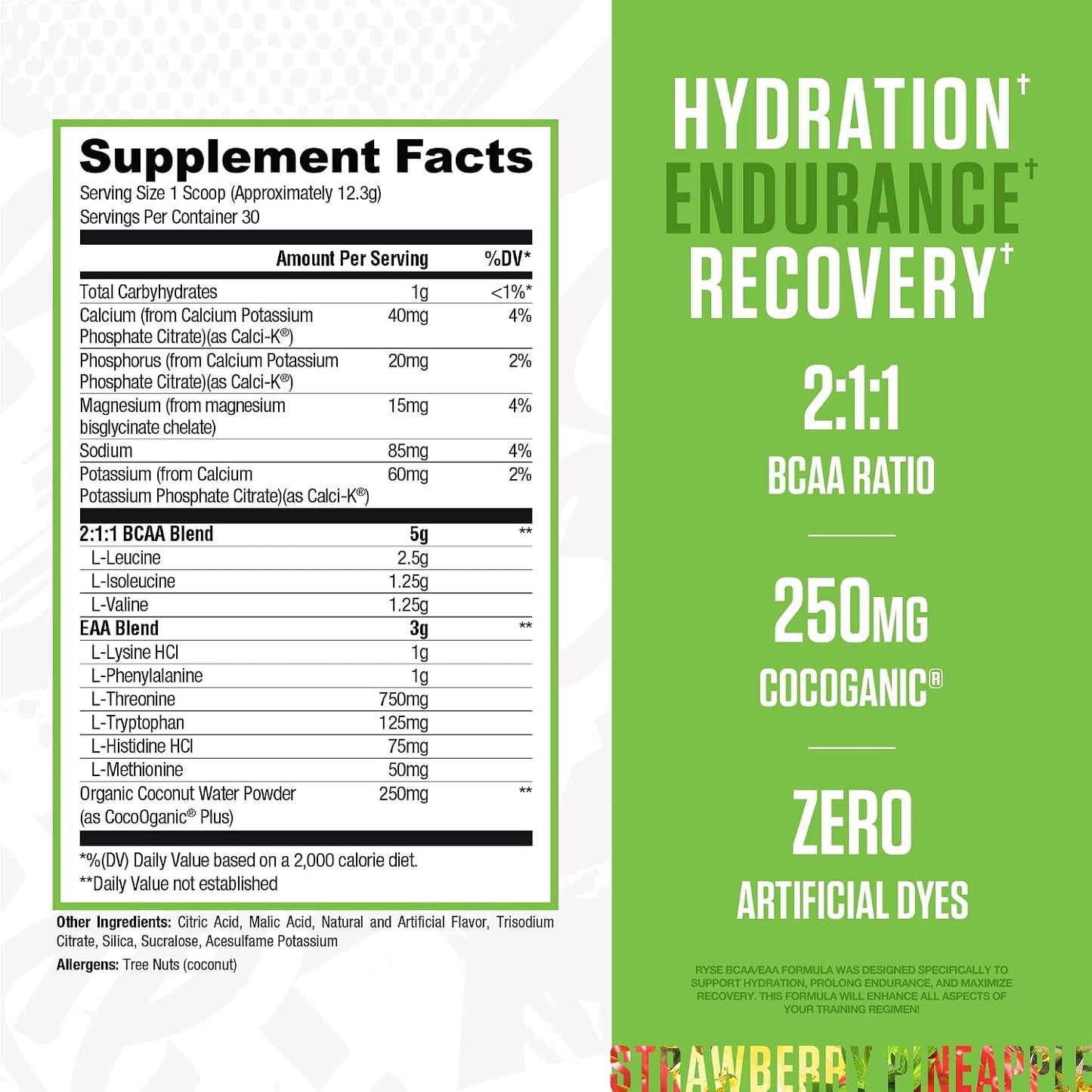 RYSE BCAA EAA Powder - Strawberry Pineapple - 5g Branched Chain Amino Acids, 3g Essential Aminos, Sugar-Free Electrolytes for Pre & Post Workout Muscle Recovery, Hydration and Strength - 30 Servings