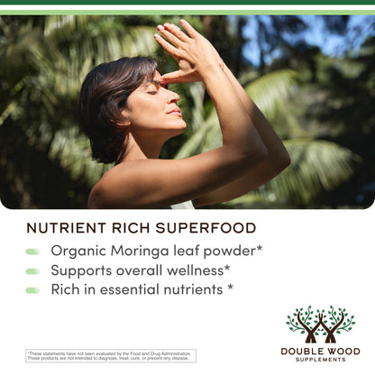 DWS Organic Moringa Capsules 1000mg - Pure Moringa Powder for Energy & Immune Support - Green Superfood Rich in Antioxidants Double Wood Supplements