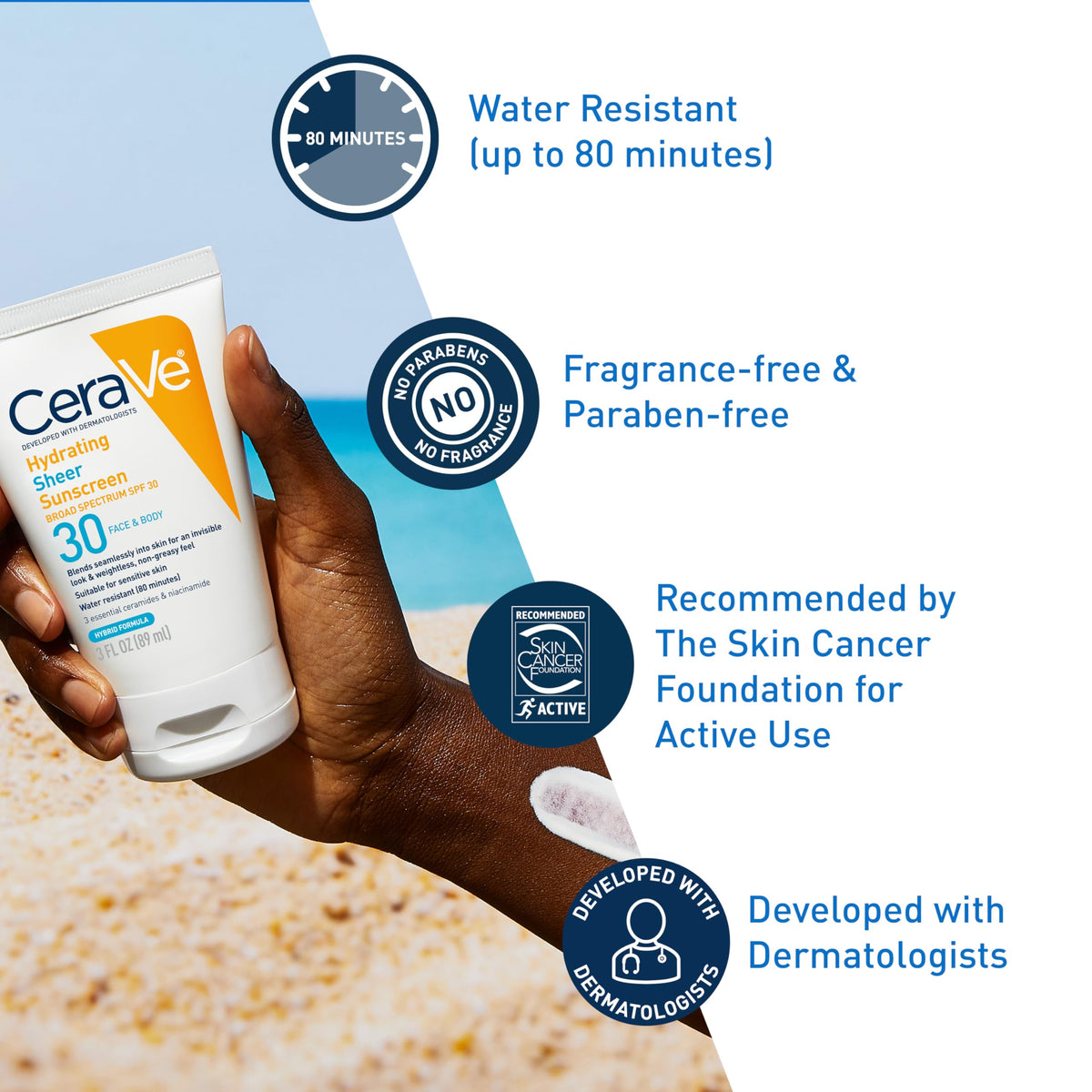 CeraVe Hydrating Sheer Sunscreen SPF 30 with Hyaluronic Acid, 3oz CeraVe