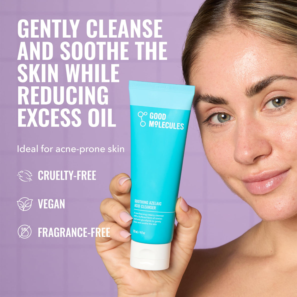 Good Molecules Soothing Azelaic Acid Cleanser – Gentle Creamy Non-Foaming Face Wash for Oily & Sensitive Skin – Vegan & Fragrance-Free – 120 ml Good Molecules