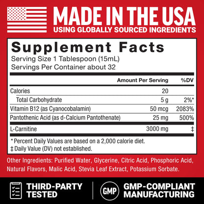 Force Factor L-Carnitine Liquid 3000mg, Maximum Strength Supplement to Support Fat Metabolism, Cellular Energy & Muscle Recovery, High Absorbing Force Factor