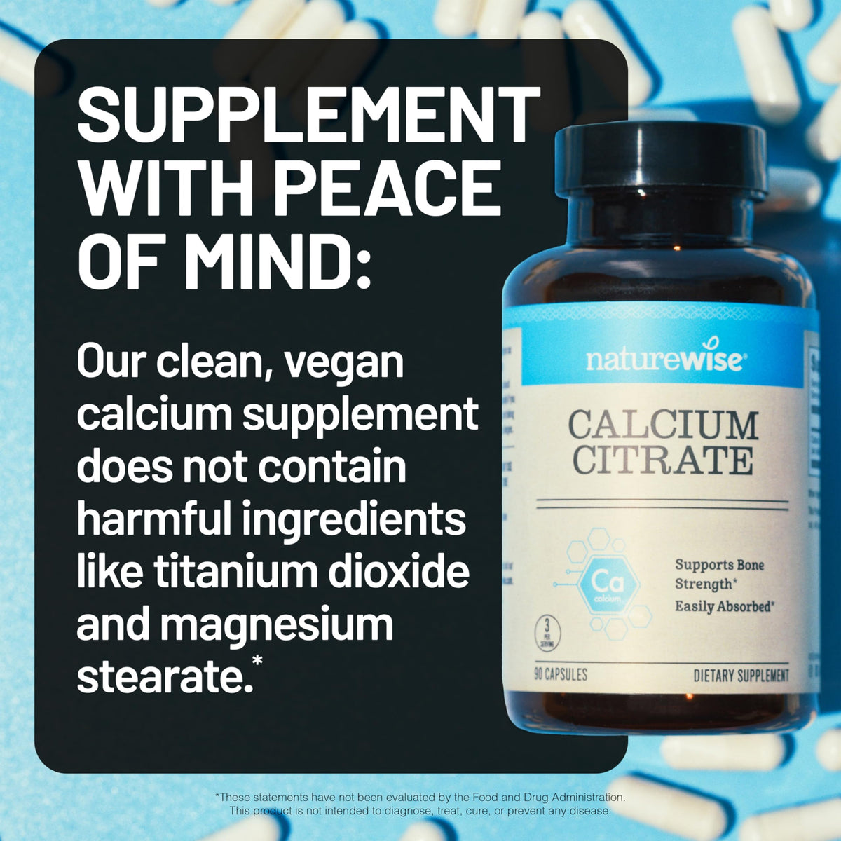NatureWise Calcium Citrate 500mg Capsules - Supplement for Bone Health - Easy to Digest & Absorb - Vegan, Non-GMO NatureWise