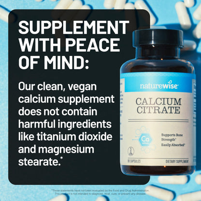 NatureWise Calcium Citrate 500mg Capsules - Supplement for Bone Health - Easy to Digest & Absorb - Vegan, Non-GMO NatureWise