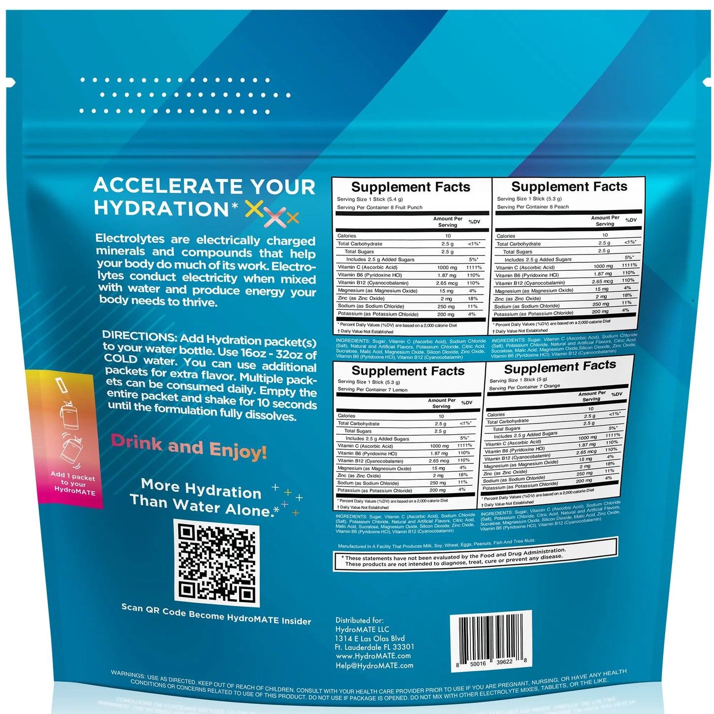 HydroMATE Electrolyte Powder Variety Pack Hydration Packets Low Sugar 30 Count NatureWorks