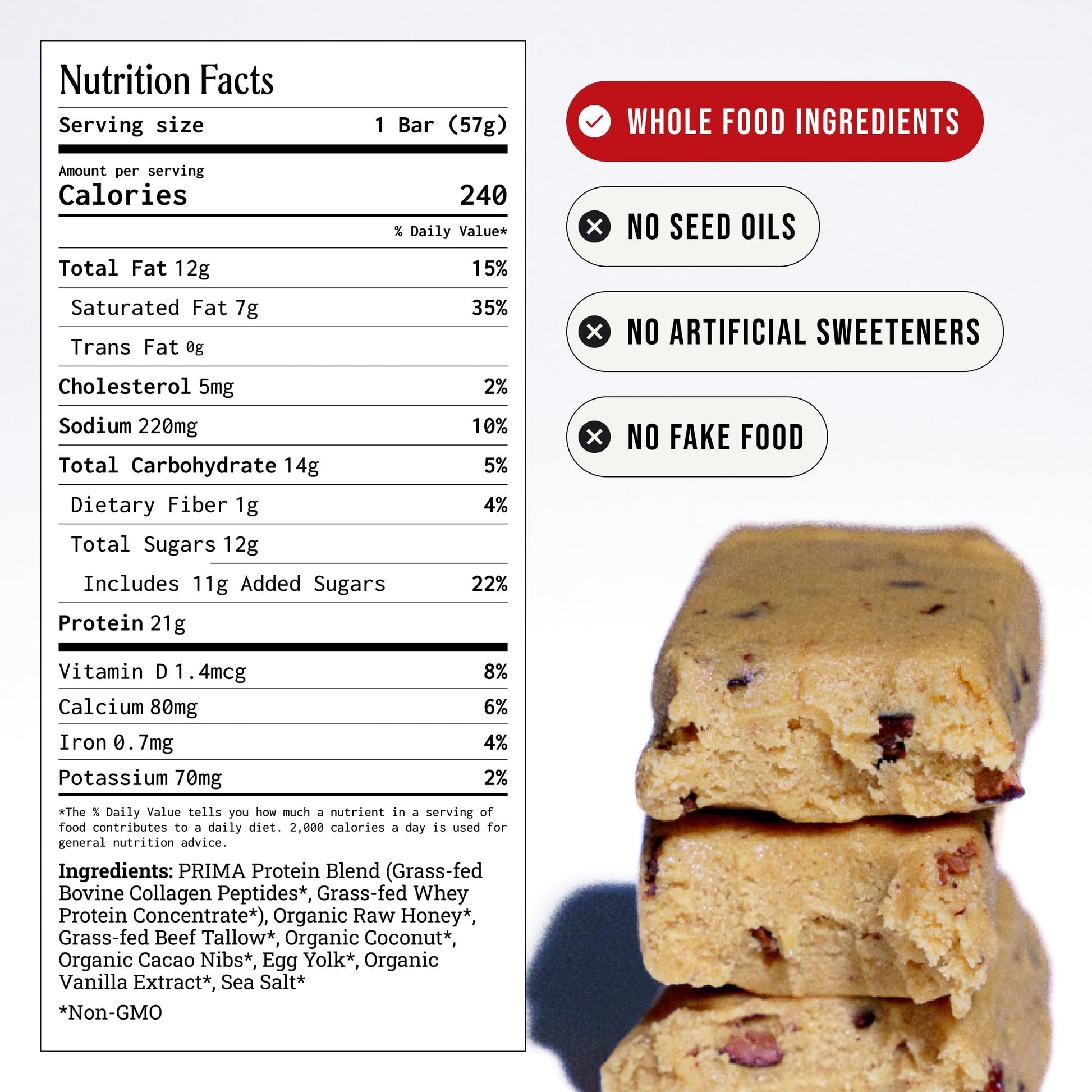 PRIMA Cookie Dough Protein Bar | 21g Grass Fed Whey and Collagen | No Seed Oils, No Preservatives, Raw Honey Sweetened | 7 Pack PRIMA ANCESTRAL PROTEIN BAR buy australia supplements