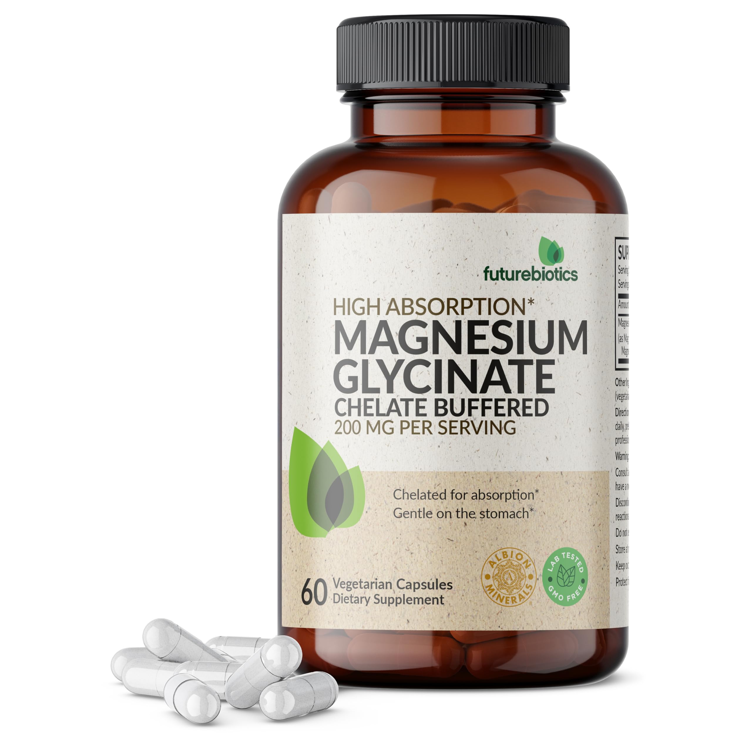 Futurebiotics Magnesium Glycinate 200 MG per Serving Chelated for High Absorption, Gentle On Stomach, Non-GMO, 60 Vegetarian Capsules Futurebiotics buy australia supplements