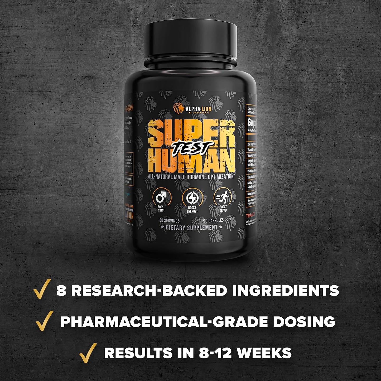 ALPHA LION Superhuman Test – Natural Testosterone Booster for Men | Boost Energy, Drive, Muscle Strength & Mental Focus with PrimaVie, Shoden Ashwagandha & TestoSurge