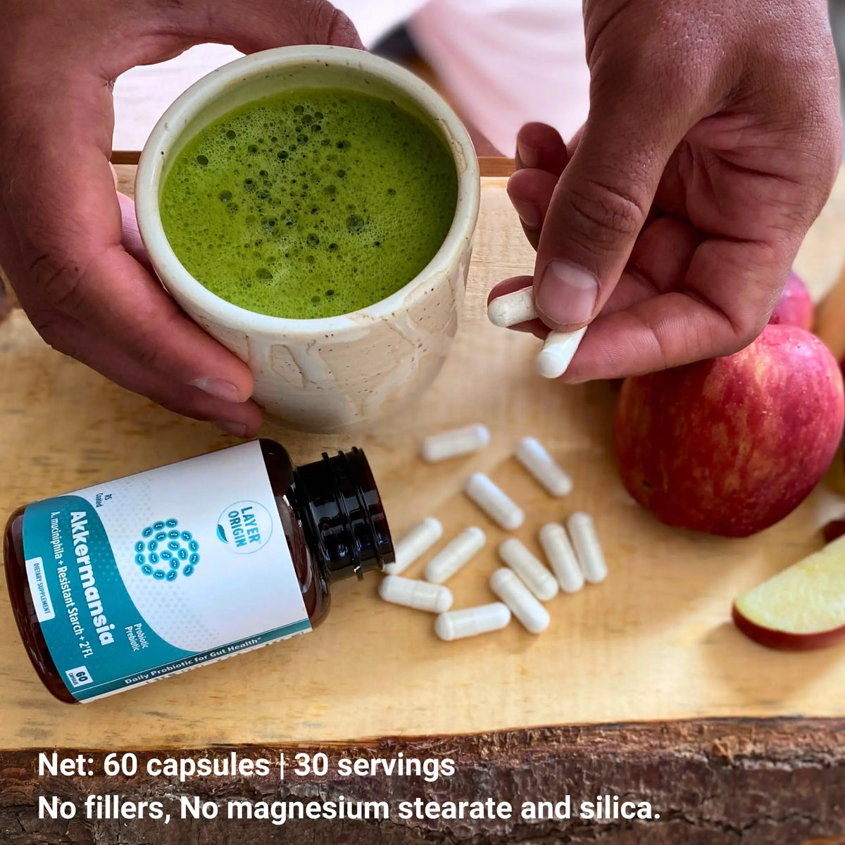 Layer Origin Akkermansia muciniphila Probiotic, with Both Live + Pasteurized Akkermansia and PureHMO Prebiotic, Validated Strain, Updated 4-in-1 Formula Layer Origin