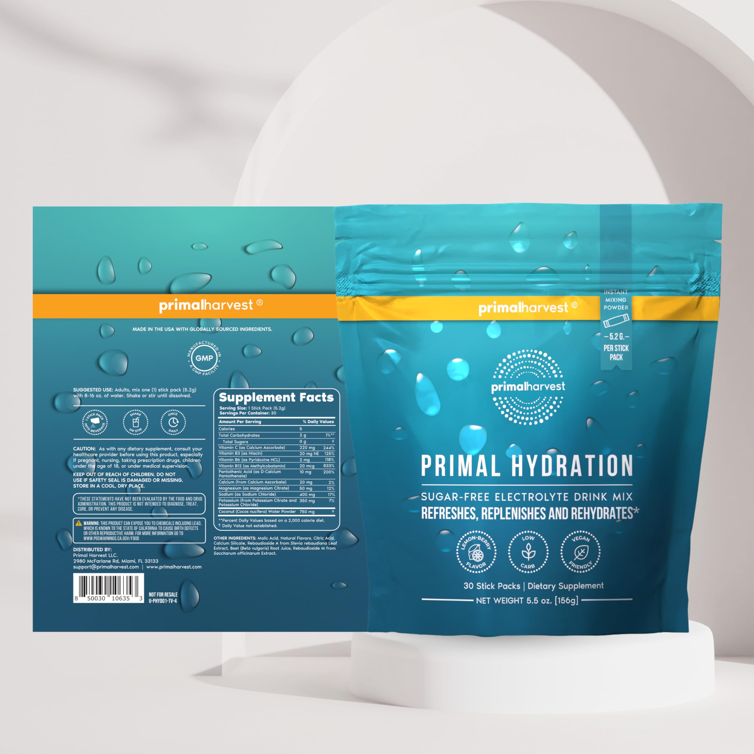 Primal Harvest Electrolytes Powder Packets Primal Hydration, Easy Open Packets, Energy Drink Mix (Lemon Berry, 30 Packs) (1 Bag) Primal Harvest buy australia supplements