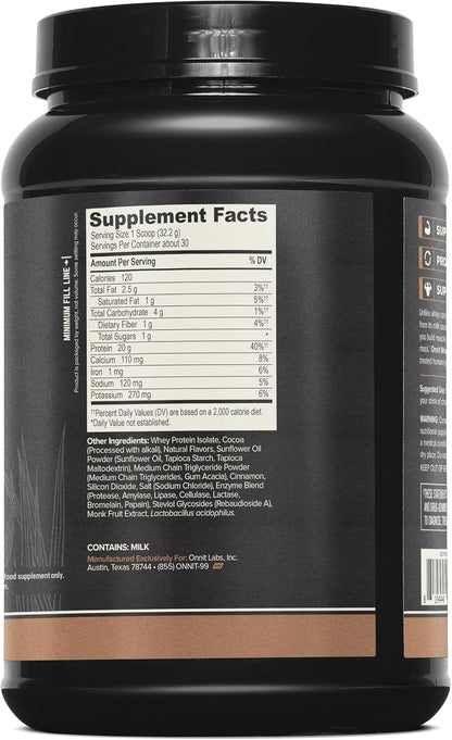 ONNIT Grass Fed Whey Isolate Protein Powder, Protein Powder Dietary Supplement to Support Muscle Gain and Workout Recovery, 30 Servings per Tub, 30.7 oz (Chocolate)