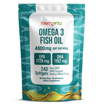 Omega 3 Fish Oil 4800 mg – EPA 1728 mg | DHA 1152 mg from Wild-Caught Anchovies – Burpless Mini Softgels – Pure Omega-3 Fatty Acid Supplement – Non-GMO, Gluten-Free, No Aftertaste – 240 Capsules MERRY VITA buy australia supplements