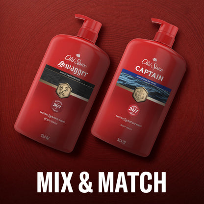 Old Spice Refreshing Body Wash for Men, 3X Defense, 24/7 Shower Fresh with Long Lasting Scent, Red Collection, Captain with Bergamot Scent, 33.4 oz Old Spice