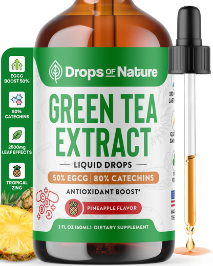 Green Tea 10:1 Extract 50% EGCG - Green Tea Liquid Drops - Vegan, 4X More Powerful Than Pills & Capsules - 2oz Antioxidant & Immune Supplement Drops Of Nature