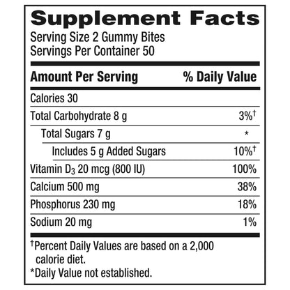 Caltrate Gummy Bites 500 mg Calcium and Vitamin D Supplement, Black Cherry, Strawberry, Orange - 100 Count Caltrate