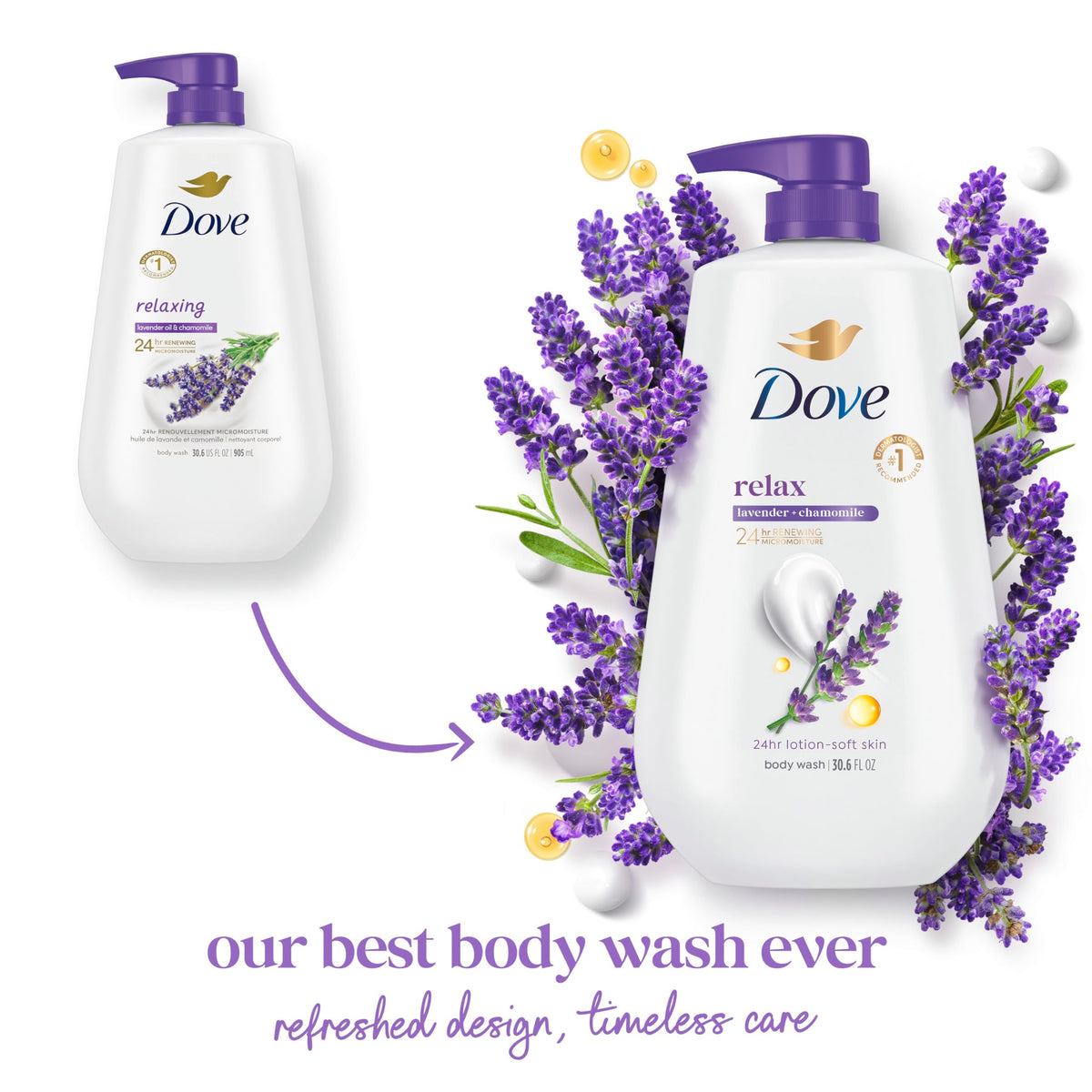 Dove Body Wash Relax Lavender Oil & Chamomile 30.6 oz Pump, Sulfate Free Dove
